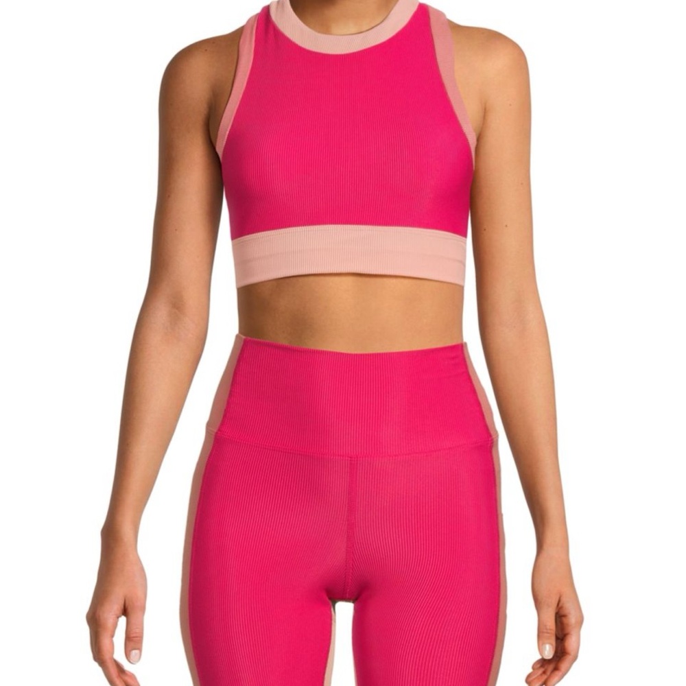 Beach Riot Pink and Cream Sports Bra and Leggings Set